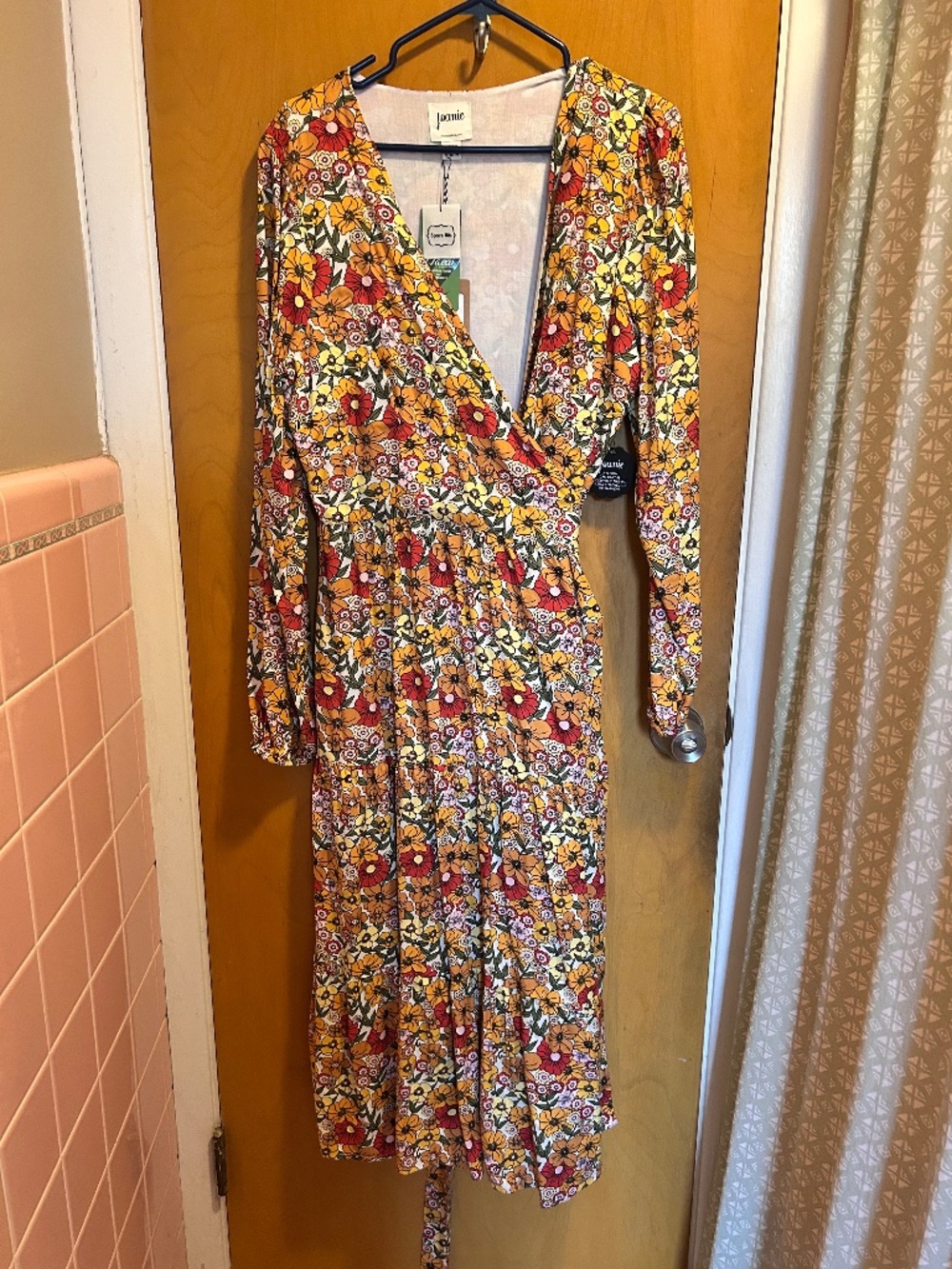 Joanie wrap dress, retro floral long-sleeve midi dress, size 10, new with tags